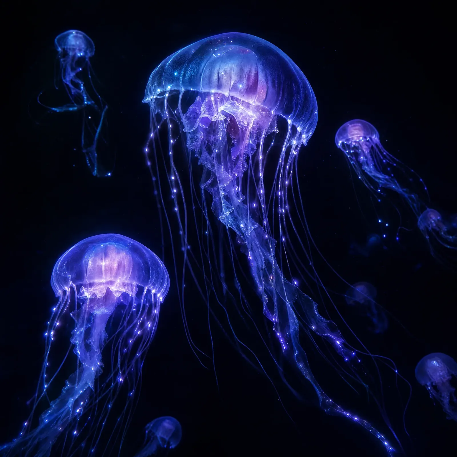 Glowing jellyfish in the deep sea