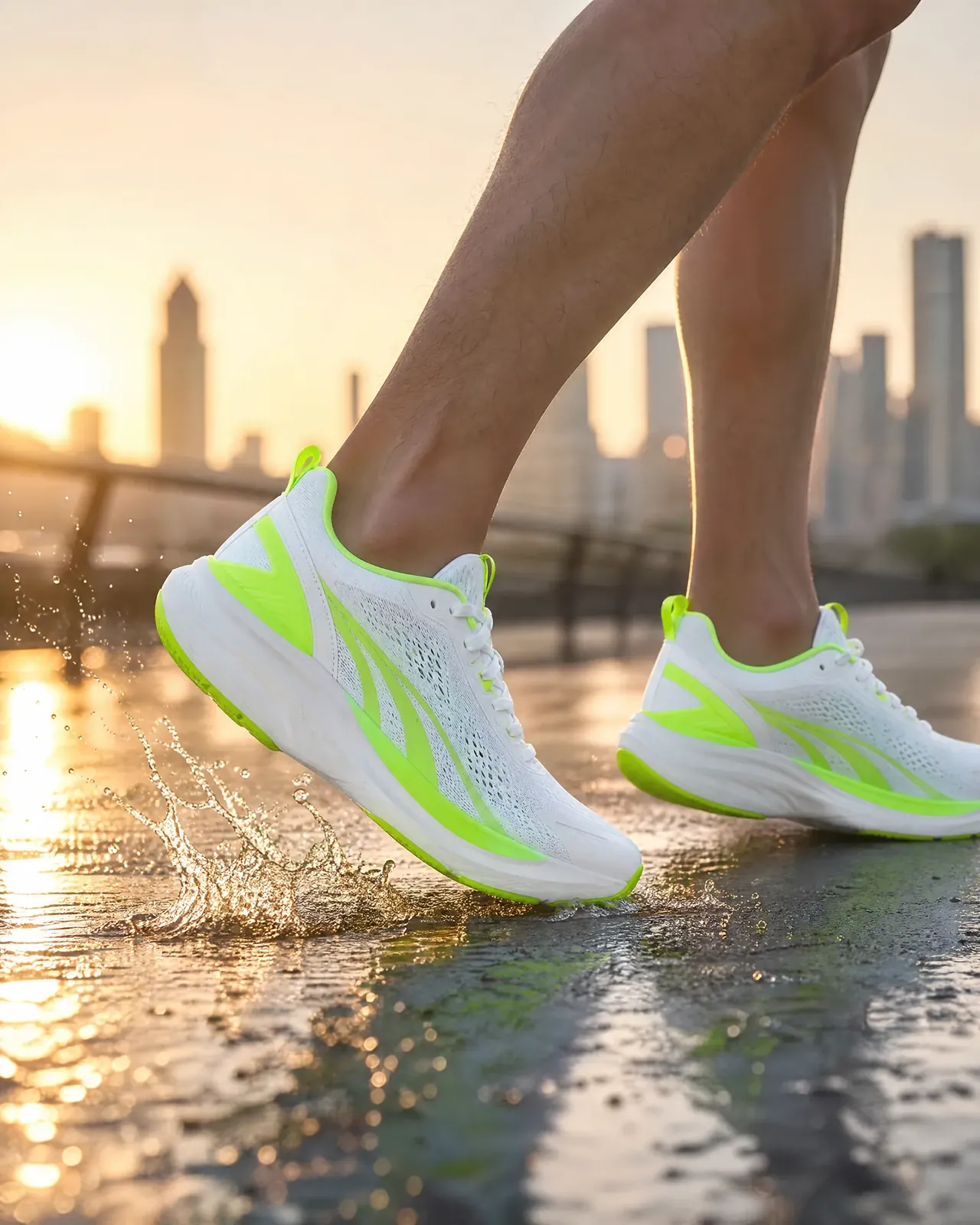 Running shoes on a riverside track
